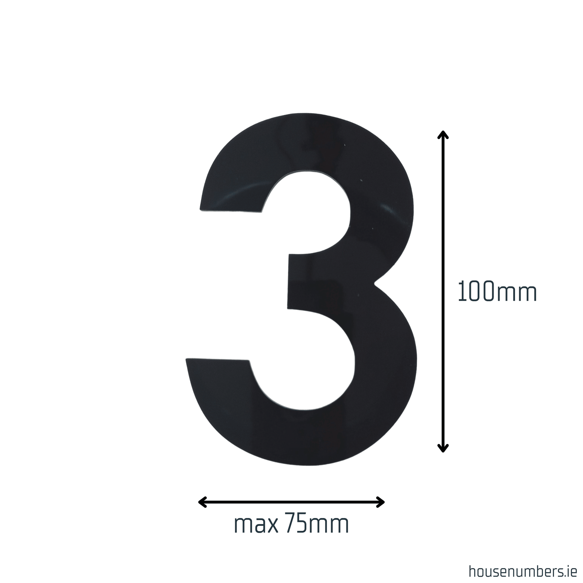 Stick On Number 3 - Black Gloss (100mm high) - housenumbers.ie