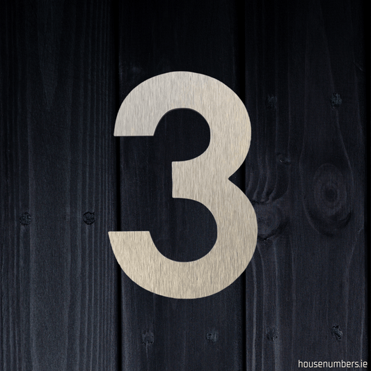 Stick On Number 3 - Brushed Silver (100mm high) - housenumbers.ie