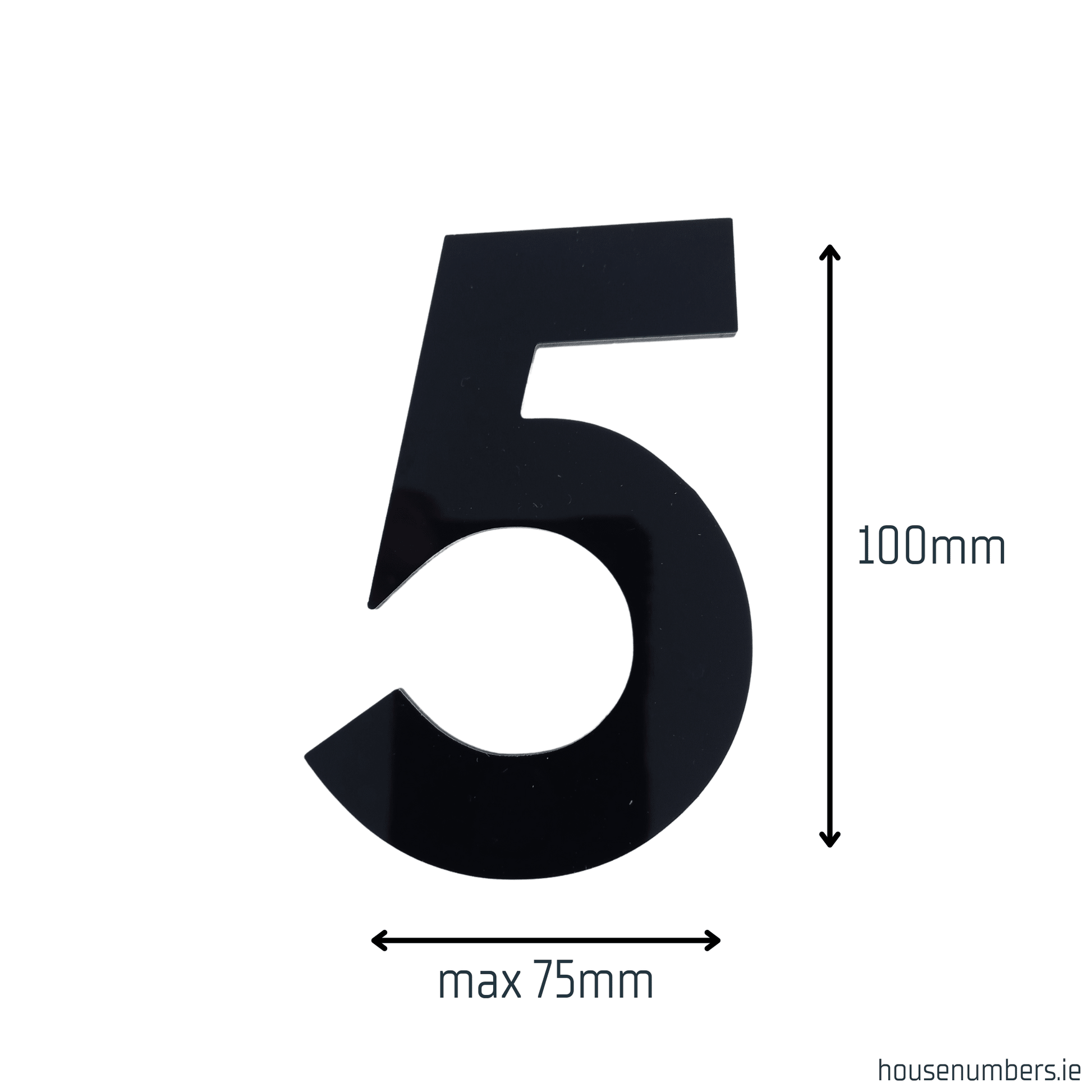 Stick On Number 5 - Black Gloss (100mm high) - housenumbers.ie