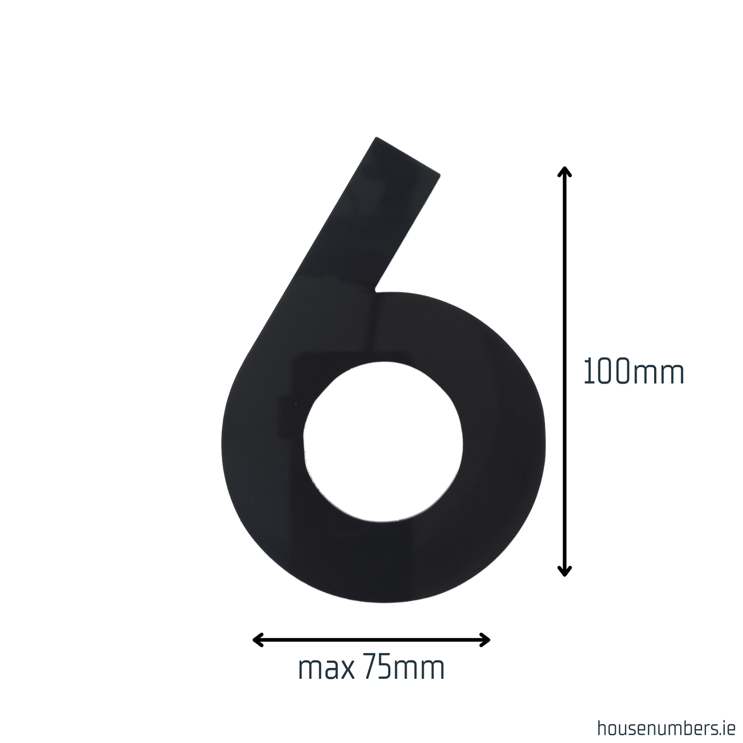 Stick On Number 6 - Black Gloss (100mm high) - housenumbers.ie