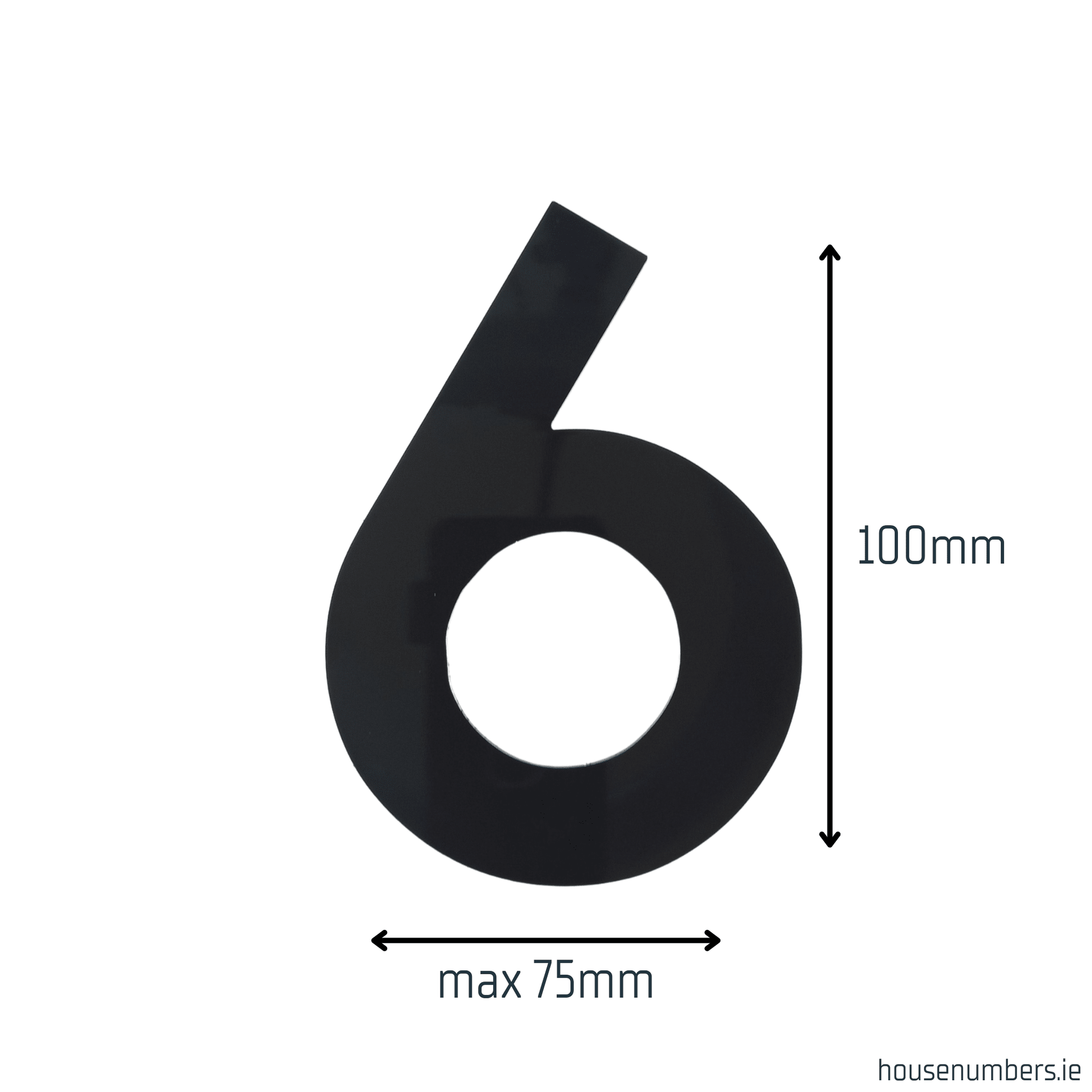 Stick On Number 6 - Black Gloss (100mm high) - housenumbers.ie