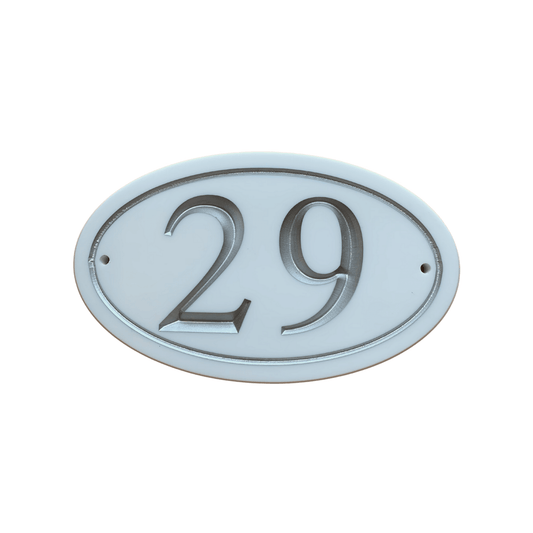 White Oval Corian Sign (195x115mm) - housenumbers.ie