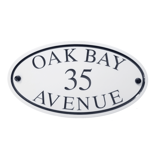 White Oval Corian Sign (315x170mm) - housenumbers.ie