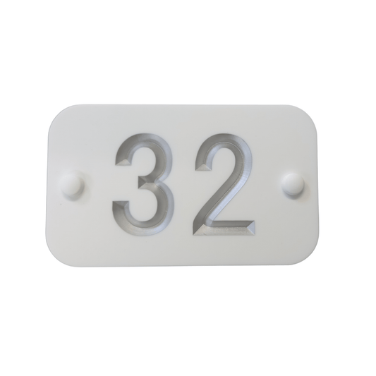 White Rectangle Corian Sign (200x120mm) with Curved Edge - housenumbers.ie