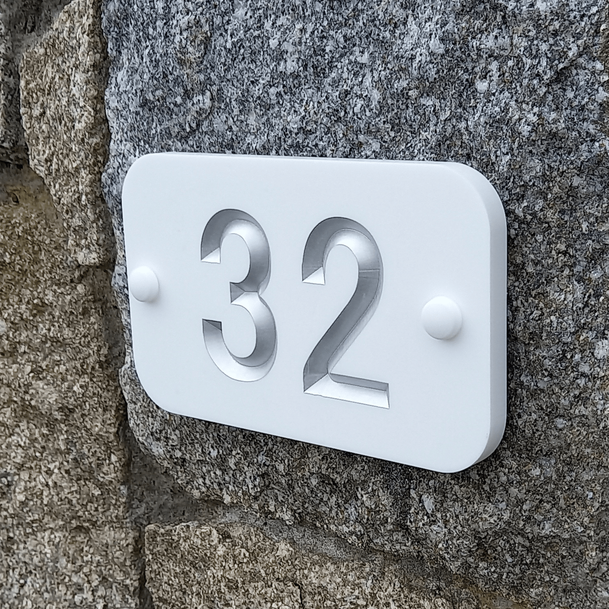 White Rectangle Corian Sign (200x120mm) with Curved Edge - housenumbers.ie